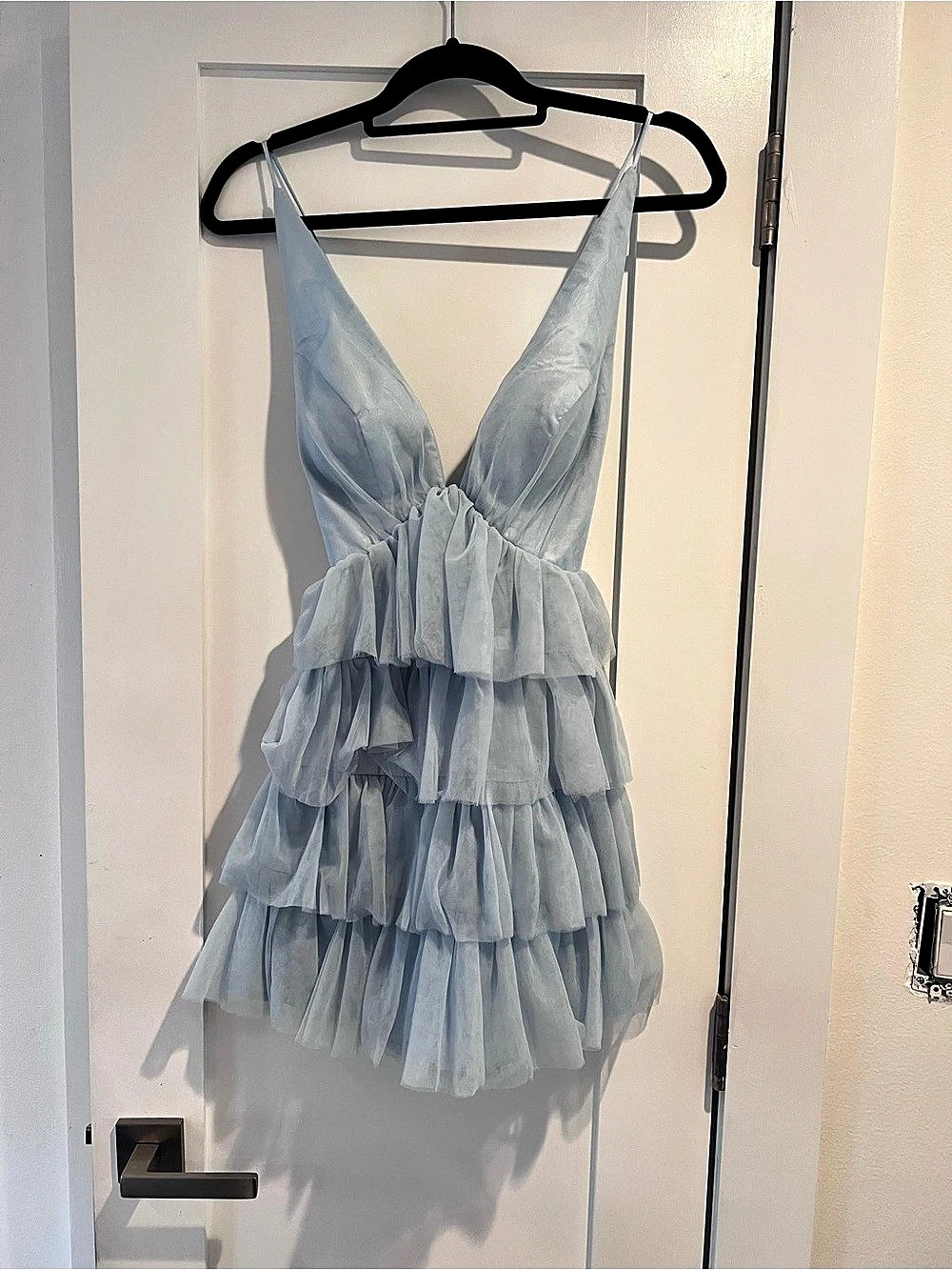 Selfie Leslie Auguste Tiered Frill Mini Dress Blue XS R16